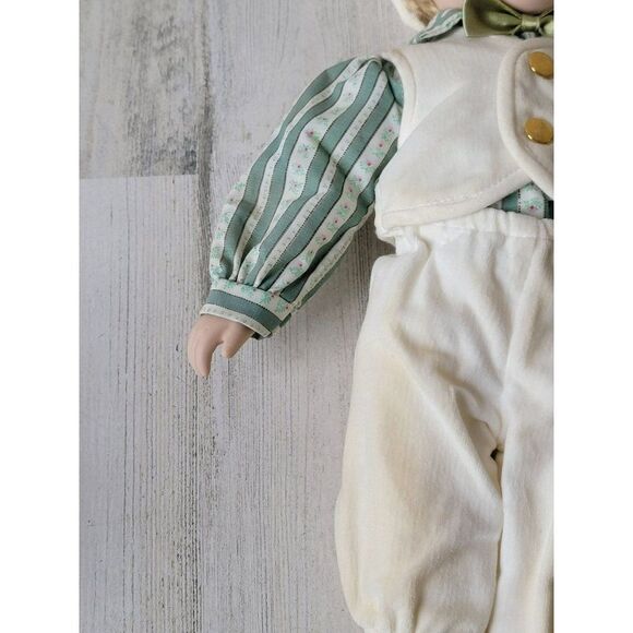Marian Yu porcelain doll boy white feather hat stripe bow collectible - Picture 3 of 13